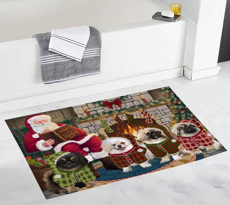 Christmas Cozy Holiday Fire Tails Pekingese Dogs Bath Mat
