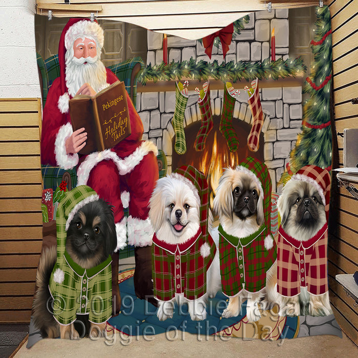 Christmas Cozy Holiday Fire Tails Pekingese Dogs Quilt