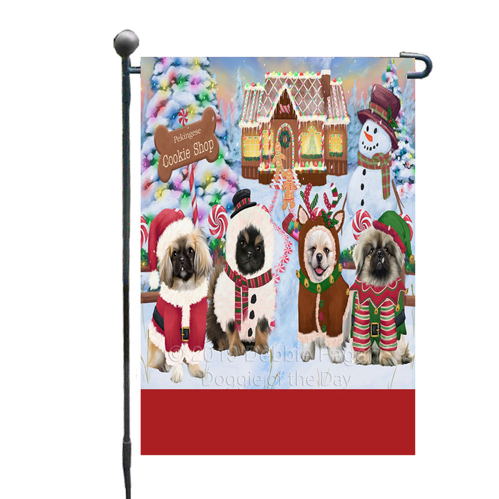 Personalized Holiday Gingerbread Cookie Shop Pekingese Dogs Custom Garden Flags GFLG-DOTD-A59222