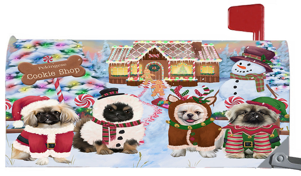 Christmas Holiday Gingerbread Cookie Shop Pekingese Dogs 6.5 x 19 Inches Magnetic Mailbox Cover Post Box Cover Wraps Garden Yard Décor MBC49009