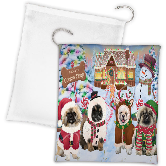 Holiday Gingerbread Cookie Pekingese Dogs Shop Drawstring Laundry or Gift Bag LGB48617