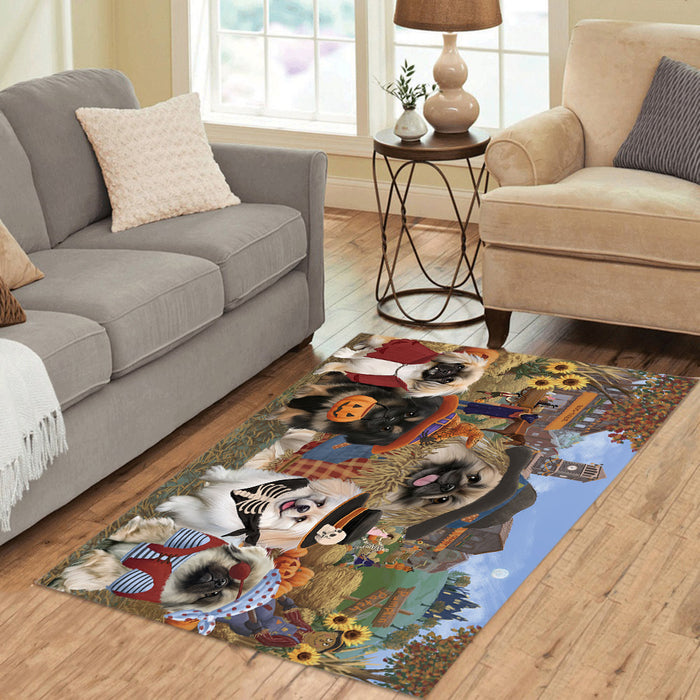 Halloween 'Round Town and Fall Pumpkin Scarecrow Both Pekingese Dogs Area Rug