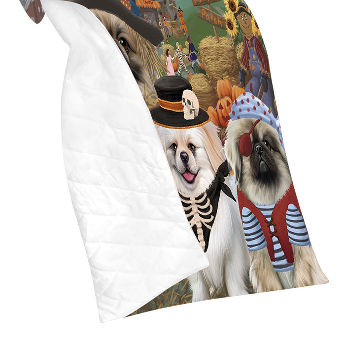 Halloween 'Round Town and Fall Pumpkin Scarecrow Both Pekingese Dogs Quilt