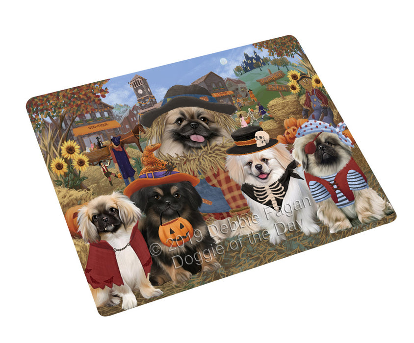 Halloween 'Round Town And Fall Pumpkin Scarecrow Both Pekingese Dogs Cutting Board C77173