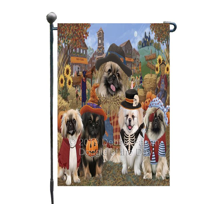 Halloween 'Round Town And Fall Pumpkin Scarecrow Both Pekingese Dogs Garden Flag GFLG65614