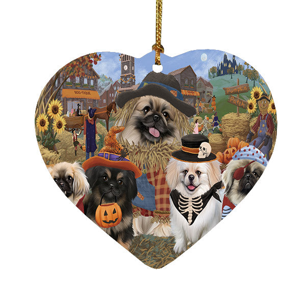 Halloween 'Round Town Pekingese Dogs Heart Christmas Ornament HPOR57514