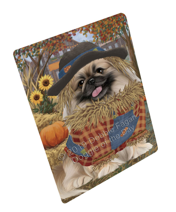 Halloween 'Round Town And Fall Pumpkin Scarecrow Both Pekingese Dogs Cutting Board C77356