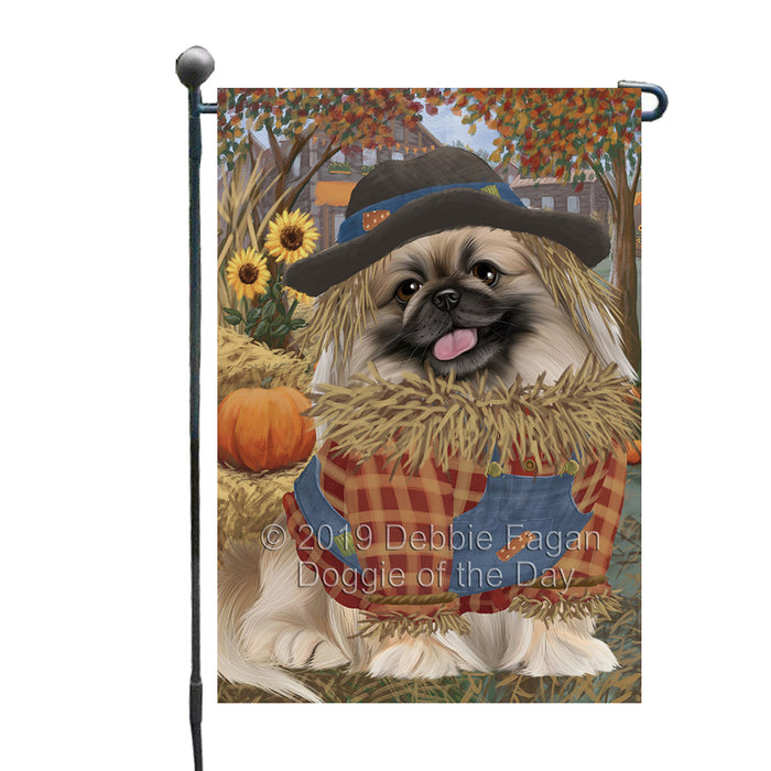 Halloween 'Round Town And Fall Pumpkin Scarecrow Both Pekingese Dogs Garden Flag GFLG65675