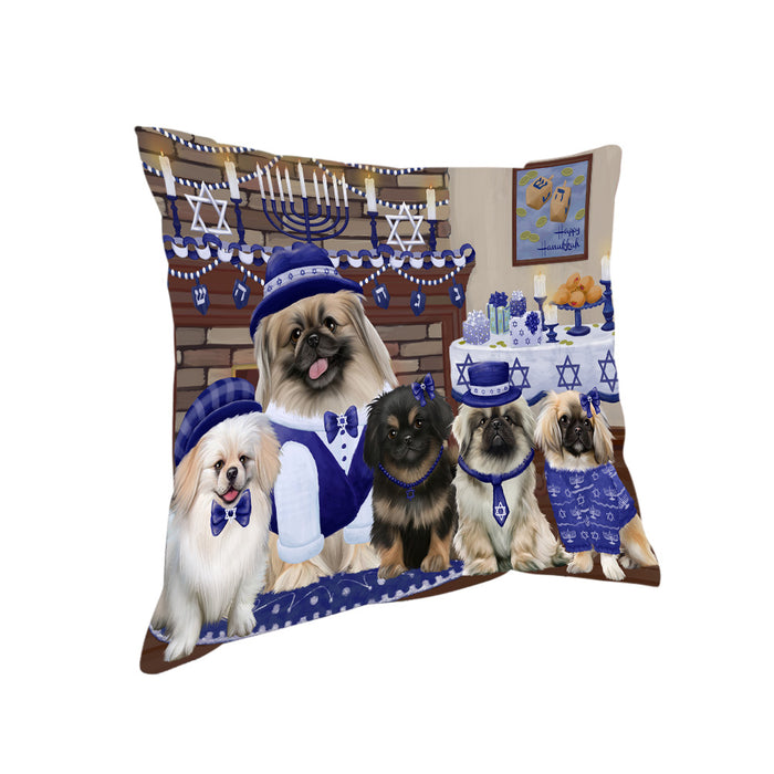 Happy Hanukkah Family Pekingese Dogs Pillow with Top Quality High-Resolution Images - Ultra Soft Pet Pillows for Sleeping - Reversible & Comfort - Ideal Gift for Dog Lover - Cushion for Sofa Couch Bed - 100% Polyester