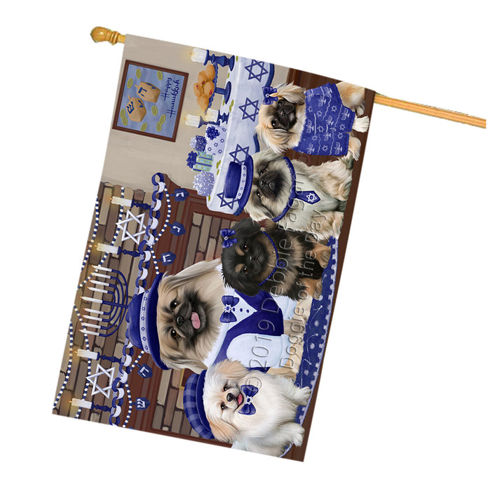 Happy Hanukkah Family Pekingese Dogs House Flag FLG66113