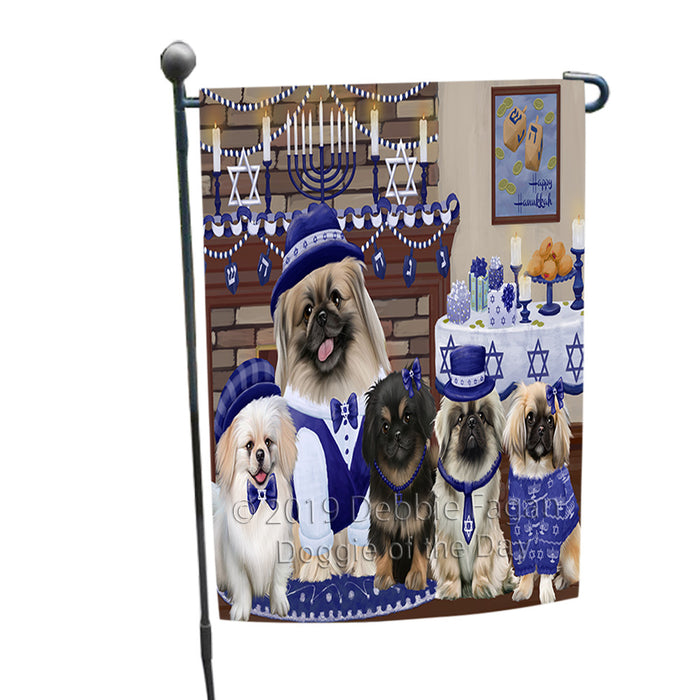 Happy Hanukkah Family Pekingese Dogs Garden Flag GFLG66057