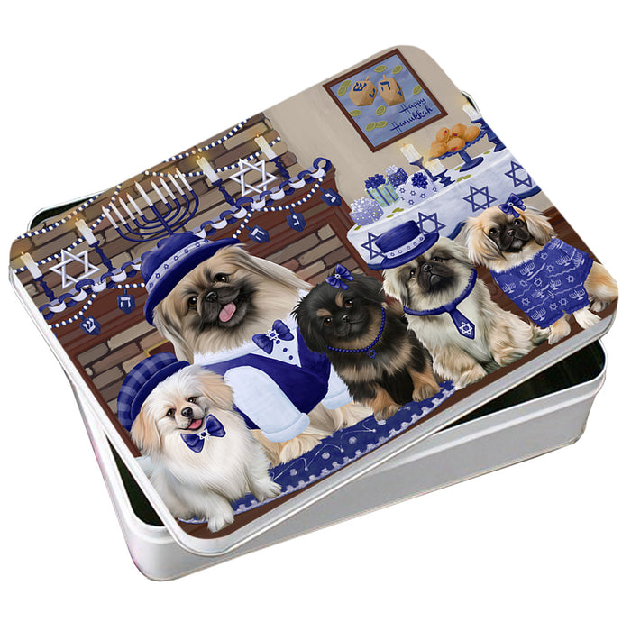Happy Hanukkah Family Pekingese Dogs Photo Storage Tin PITN57217