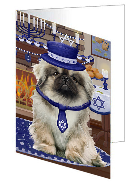 Happy Hanukkah  Pekingese Dogs Handmade Artwork Assorted Pets Greeting Cards and Note Cards with Envelopes for All Occasions and Holiday Seasons GCD79775
