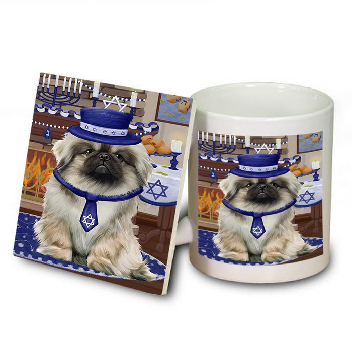 Happy Hanukkah Pekingese Dogs Mug and Coaster Set MUC57479
