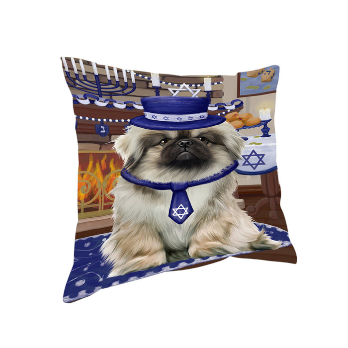 Happy Hanukkah Pekingese Dogs Pillow with Top Quality High-Resolution Images - Ultra Soft Pet Pillows for Sleeping - Reversible & Comfort - Ideal Gift for Dog Lover - Cushion for Sofa Couch Bed - 100% Polyester