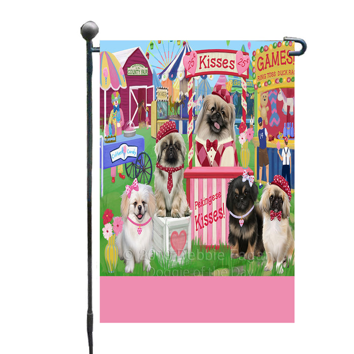 Personalized Carnival Kissing Booth Pekingese Dogs Custom Garden Flag GFLG64300