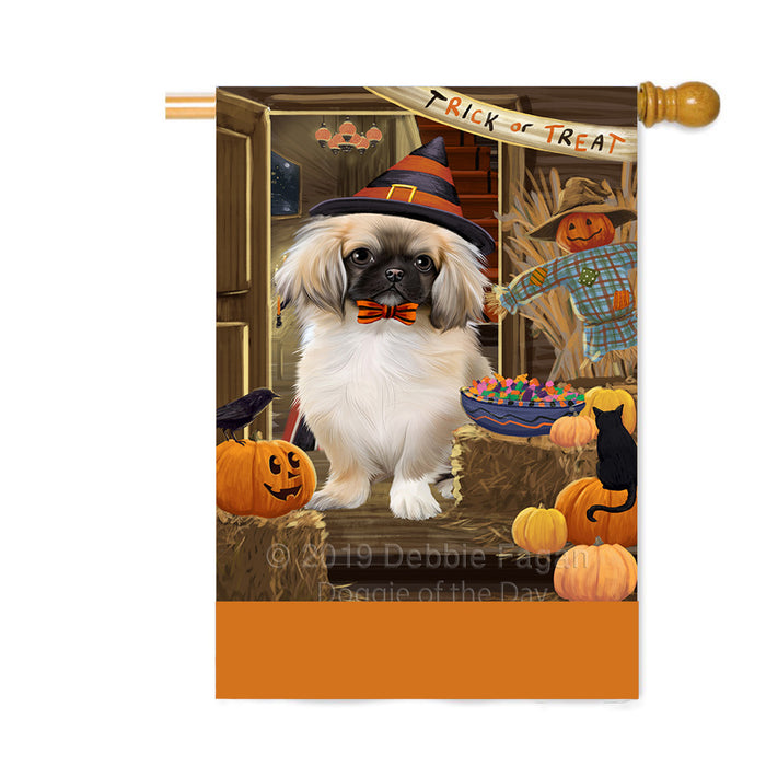 Personalized Enter at Own Risk Trick or Treat Halloween Pekingese Dog Custom House Flag FLG-DOTD-A59714