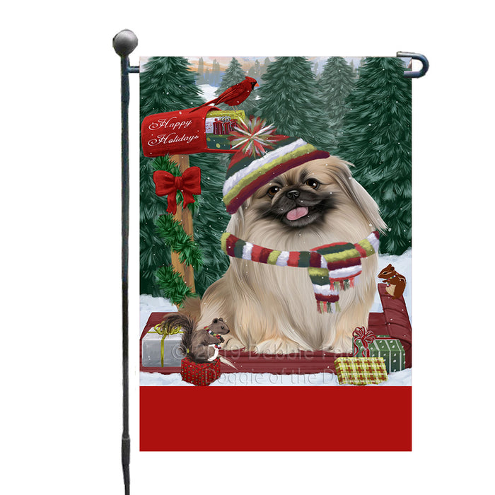 Personalized Merry Christmas Woodland Sled  Pekingese Dog Custom Garden Flags GFLG-DOTD-A61637