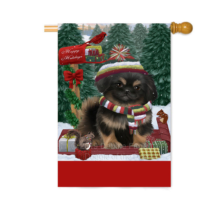 Personalized Merry Christmas Woodland Sled Pekingese Dog Custom House Flag FLG-DOTD-A61694