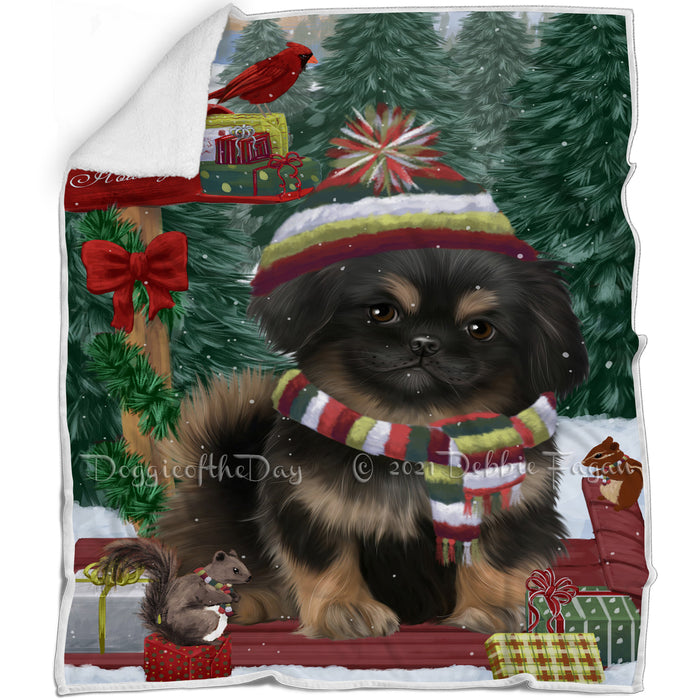 Merry Christmas Woodland Sled Pekingese Dog Blanket BLNKT114258
