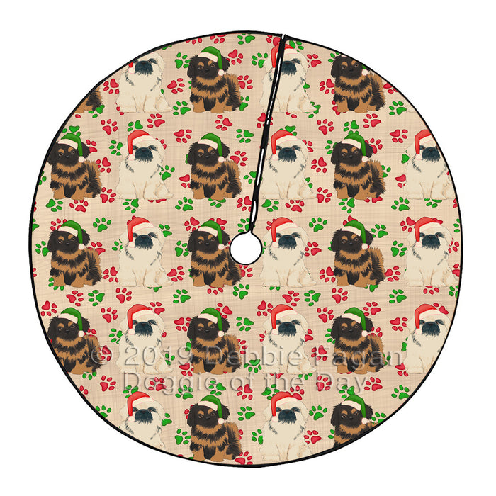 Christmas Paw Print Pekingese Dogs Tree Skirt
