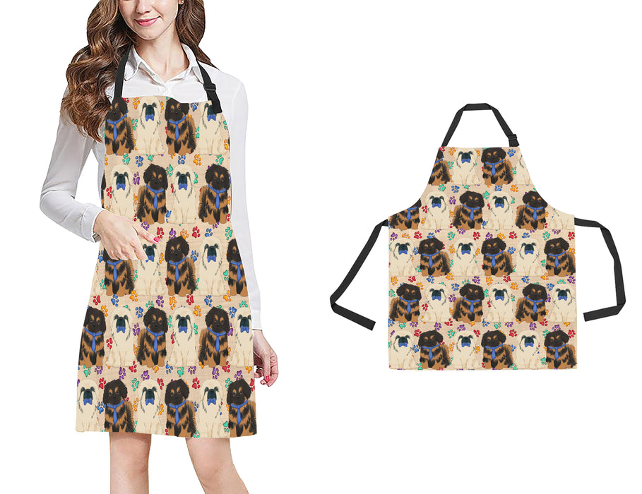 Rainbow Paw Print Pekingese Dogs Blue All Over Print Adjustable Apron