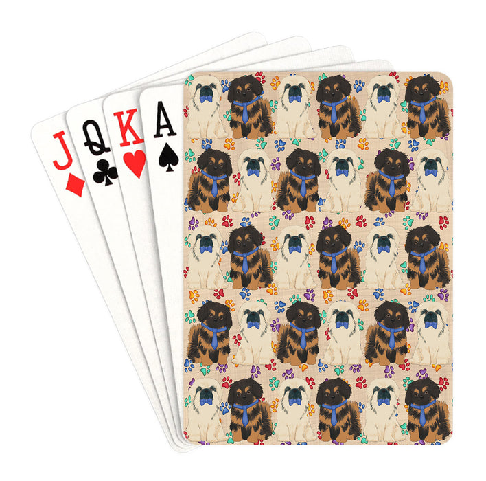 Rainbow Paw Print Pekingese Dogs Blue Playing Card Decks