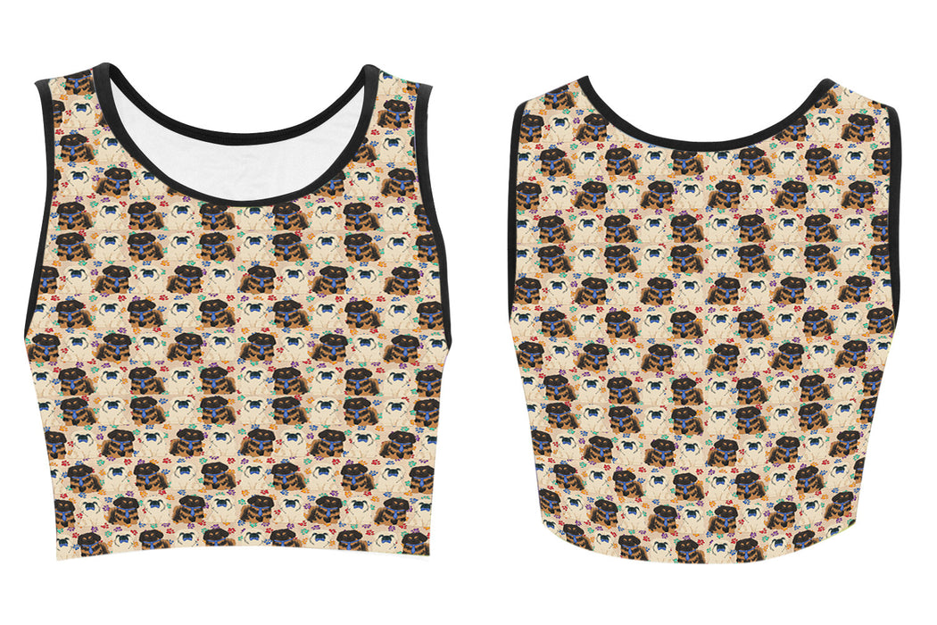 Rainbow Paw Print Pekingese Dogs Blue Women's Crop Top