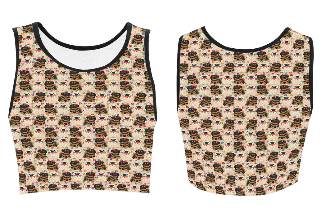 Rainbow Paw Print Pekingese Dogs Red Women's Crop Top