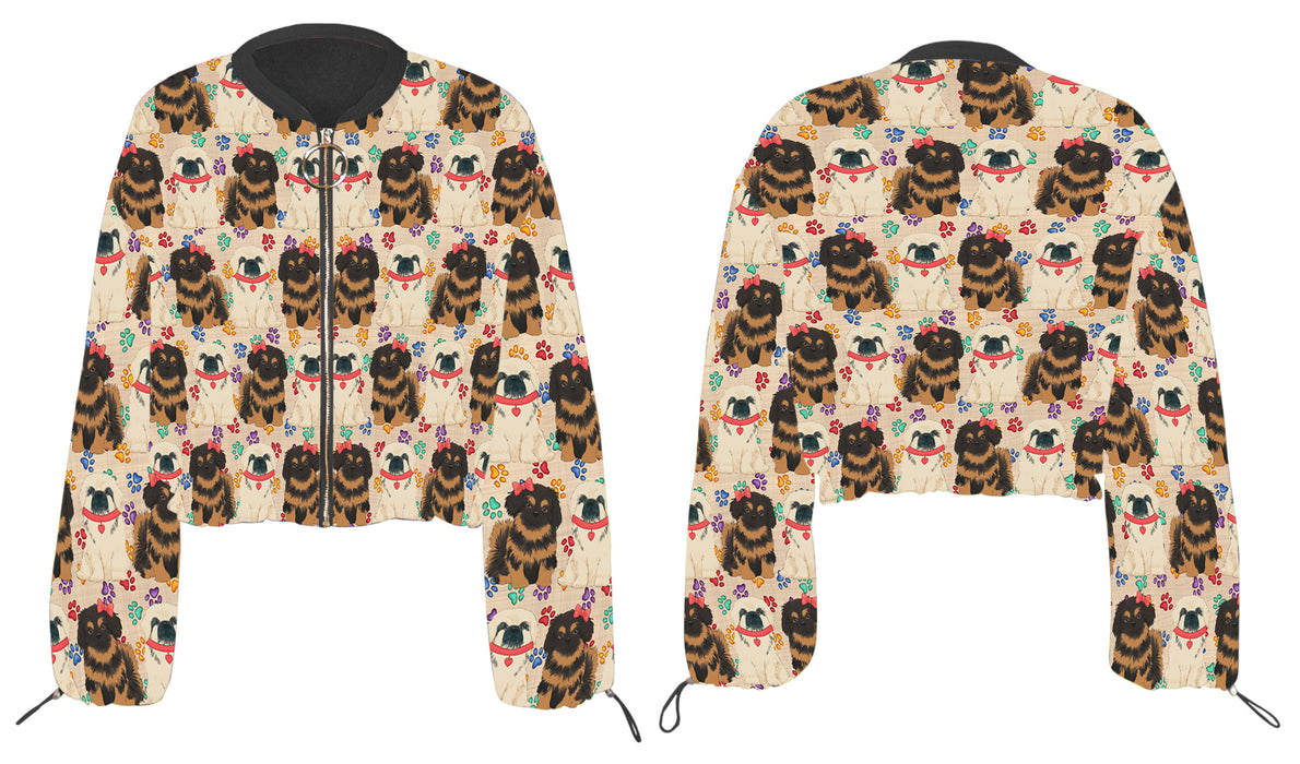 Rainbow Paw Print Pekingese Dogs Cropped Chiffon Women's Jacket WH50578