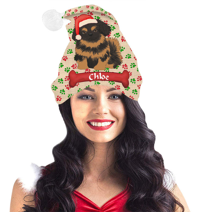 Pet Name Personalized Christmas Paw Print Pekingese Dogs Santa Hat
