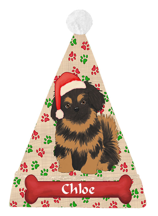 Pet Name Personalized Christmas Paw Print Pekingese Dogs Santa Hat