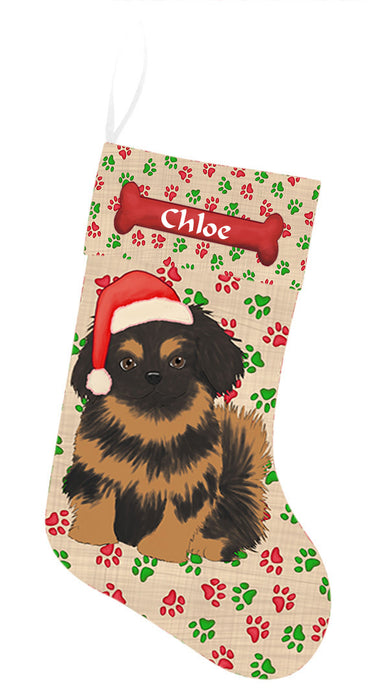 Pet Name Personalized Christmas Paw Print Pekingese Dogs Stocking
