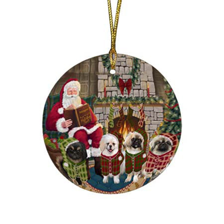 Christmas Cozy Holiday Tails Pekingeses Dog Round Flat Christmas Ornament RFPOR55729