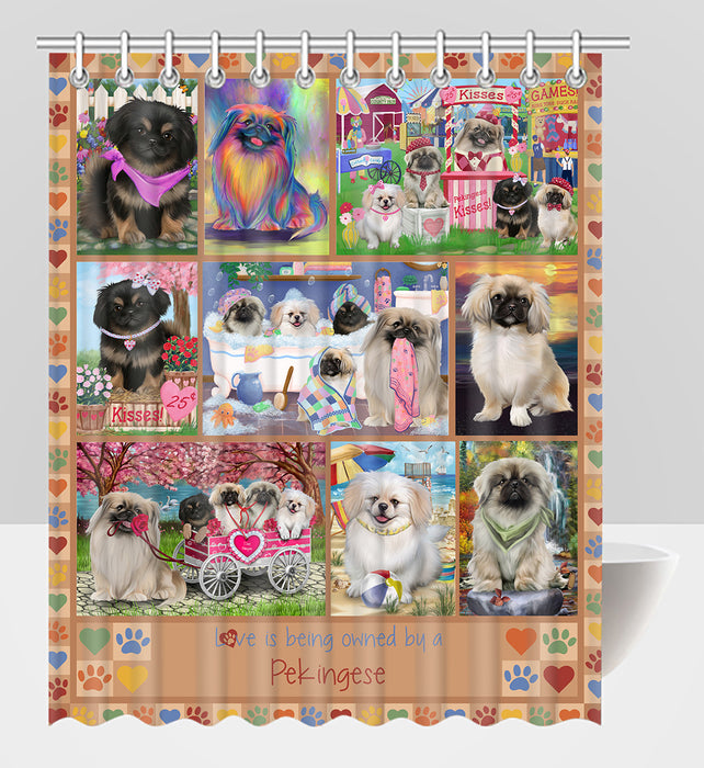 Love is Being Owned Pekingese Dog Beige Shower Curtain