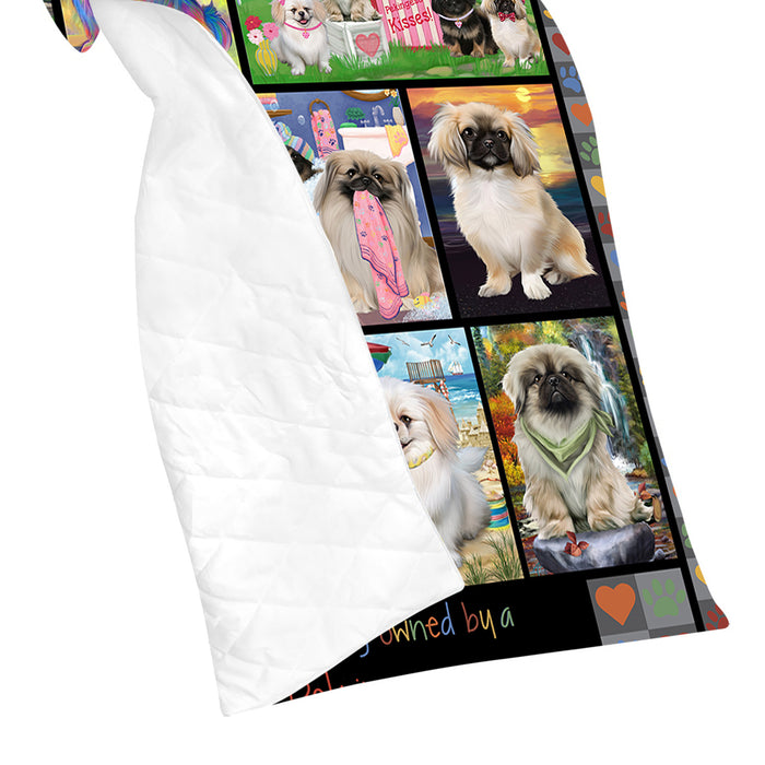 Love is Being Owned Pekingese Dog Grey Quilt