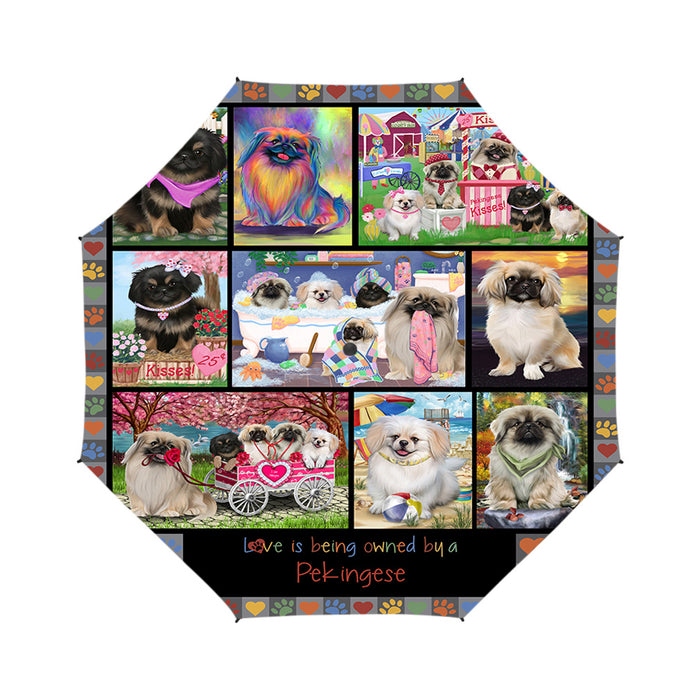 Love is Being Owned Pekingese Dog Grey Semi-Automatic Foldable Umbrella