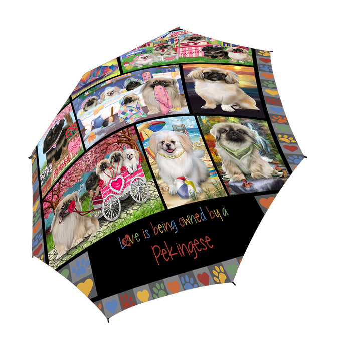 Love is Being Owned Pekingese Dog Grey Semi-Automatic Foldable Umbrella