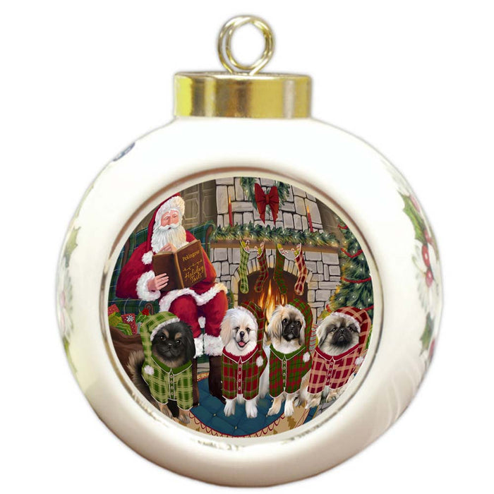 Christmas Cozy Holiday Tails Pekingeses Dog Round Ball Christmas Ornament RBPOR55729