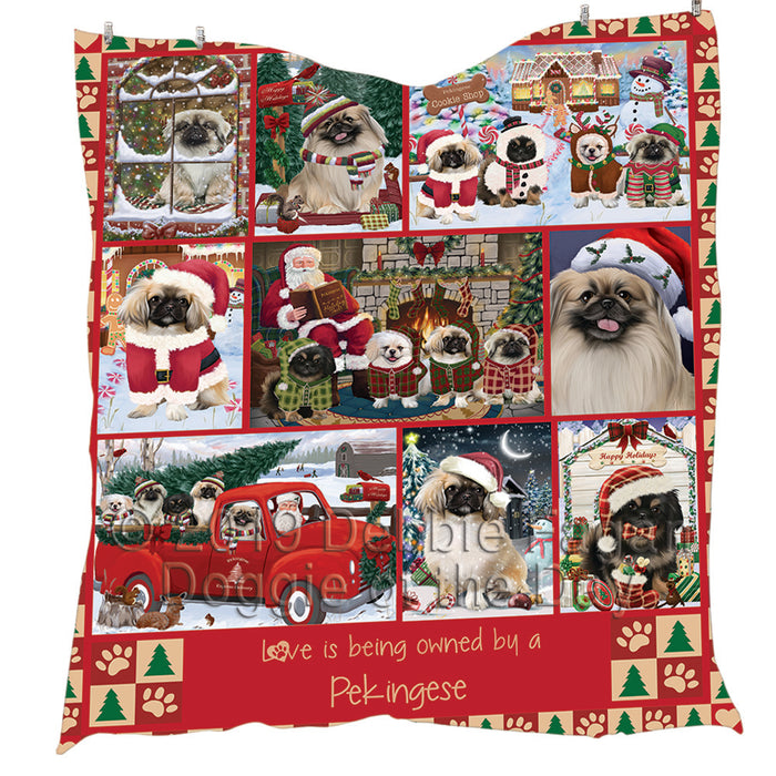 Love is Being Owned Christmas Pekingese Dogs Quilt