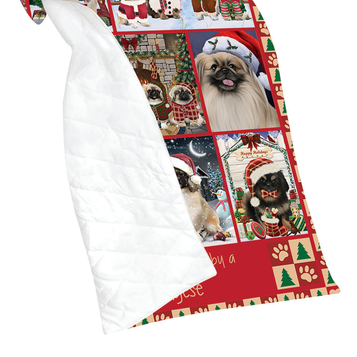 Love is Being Owned Christmas Pekingese Dogs Quilt