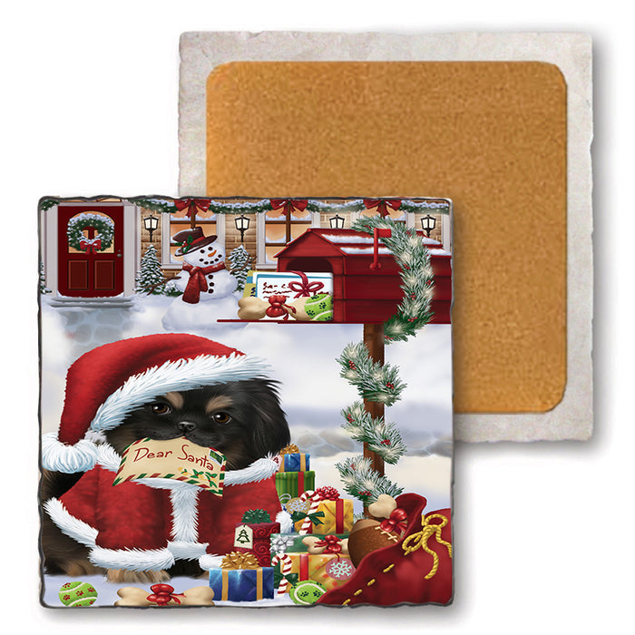 Pekingese Dog Dear Santa Letter Christmas Holiday Mailbox Set of 4 Natural Stone Marble Tile Coasters MCST48911