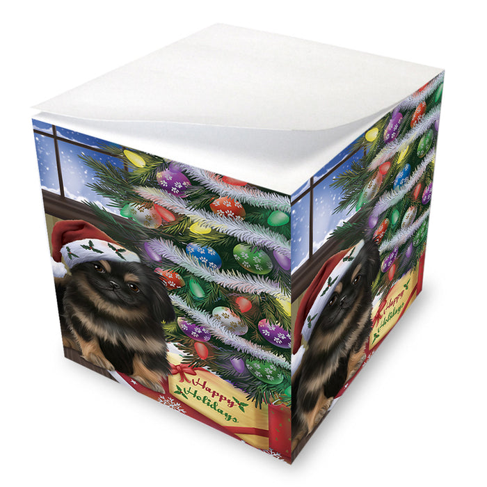 Christmas Happy Holidays Pekingese Dog with Tree and Presents Note Cube NOC55488