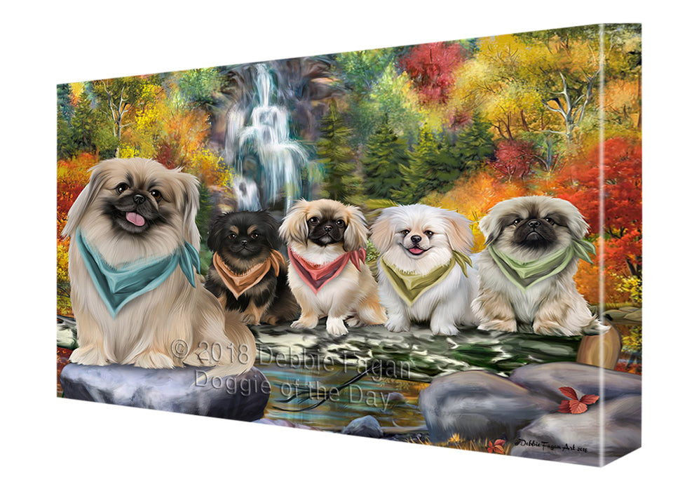 Scenic Waterfall Pekingeses Dog Canvas Wall Art CVS60789