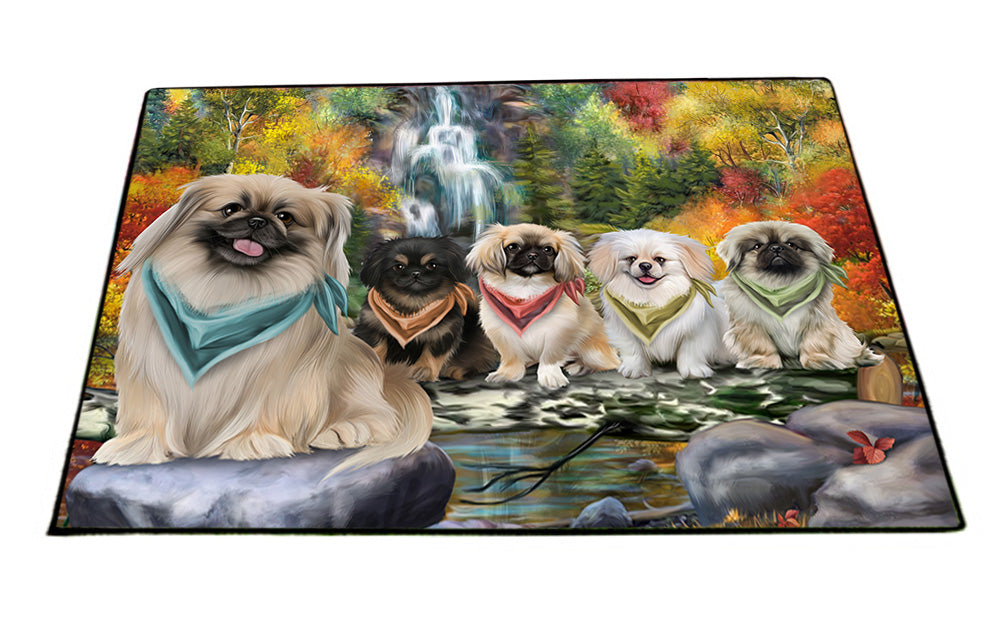 Scenic Waterfall Pekingeses Dog Floormat FLMS49917