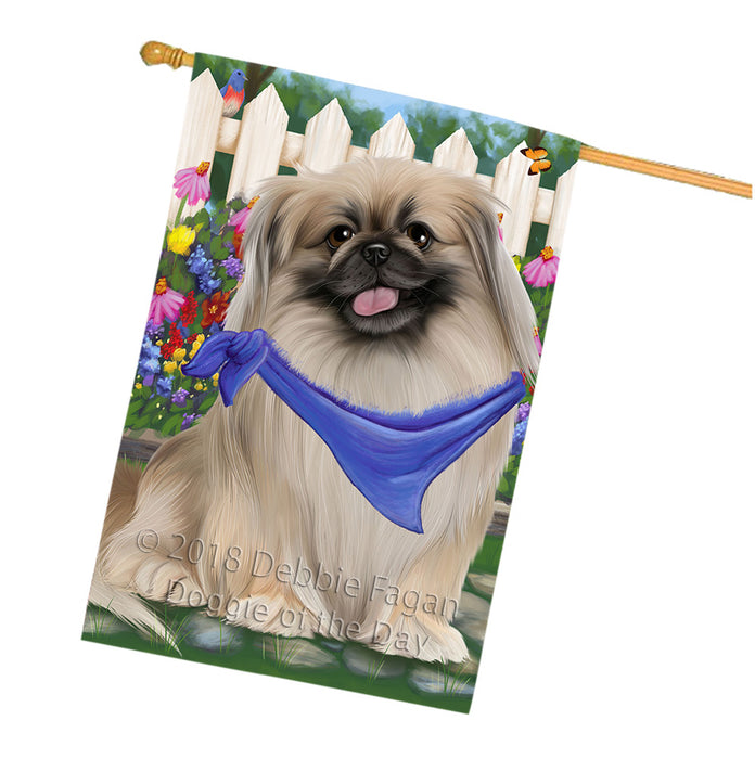 Spring Floral Pekingese Dog House Flag FLG49887