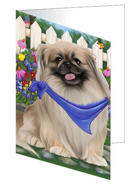 Spring Floral Pekingese Dog Handmade Artwork Assorted Pets Greeting Cards and Note Cards with Envelopes for All Occasions and Holiday Seasons GCD53795