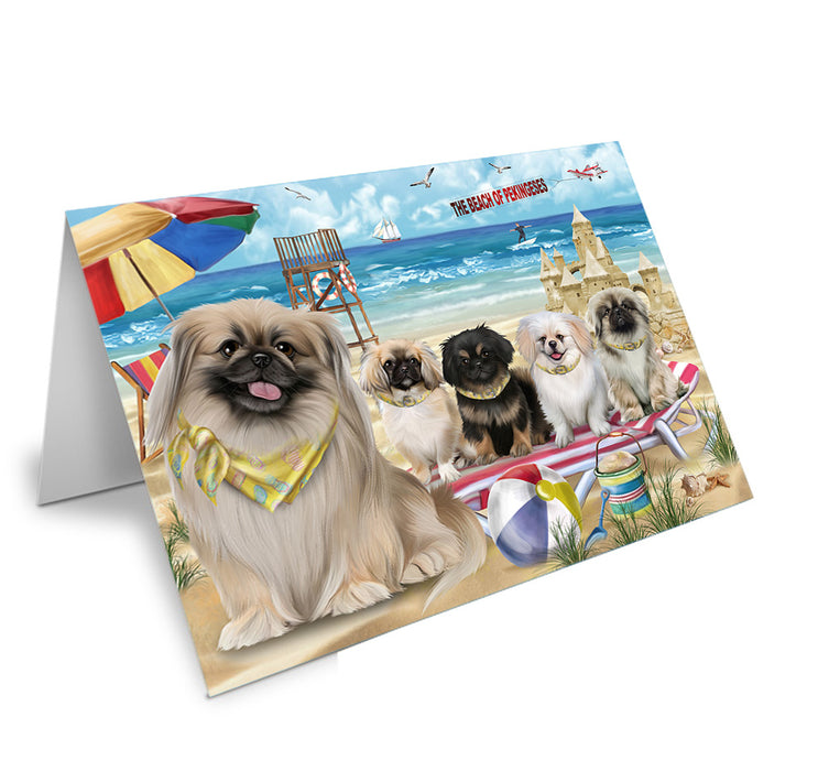 Pet Friendly Beach Pekingeses Dog Handmade Artwork Assorted Pets Greeting Cards and Note Cards with Envelopes for All Occasions and Holiday Seasons GCD54221