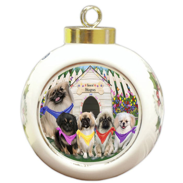 Spring Dog House Pekingeses Dog Round Ball Christmas Ornament RBPOR49923