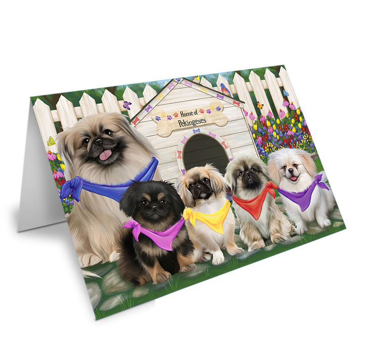Spring Dog House Pekingeses Dog Handmade Artwork Assorted Pets Greeting Cards and Note Cards with Envelopes for All Occasions and Holiday Seasons GCD53798